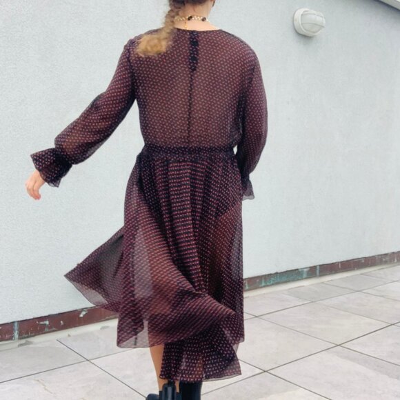 🌸 Philosophy Sheer Midi Dress Micro Floral Print Ditzy Black - Picture 16 of 16